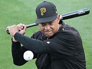 CCBL Hall of Famer Joey Cora was league MVP in 1984 Joey Cora coaching the Pittsburgh Pirates in 2017.jpg