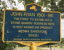 Historic marker noting John Ryan and the first commercial Medina Sandstone quarry John Ryan First Quarry.jpg