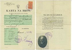 Polish firearm permit from 1922 Karta.na.bron.jpg
