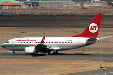 A former Kenya Airways Boeing 737-700 wearing an older livery. Kenya Airways Boeing 737-700 5Y-KQE NBO 2006-2-26.png