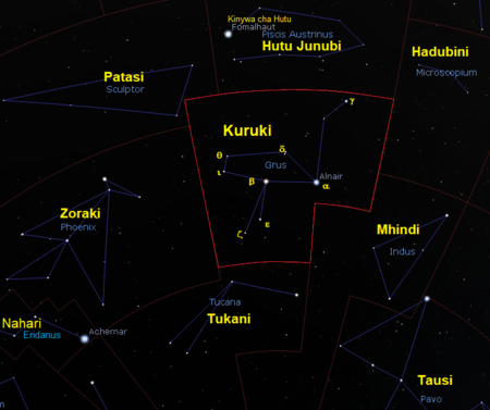 Kuruki (kundinyota)Kundinyota Kuruki (Grus) (CC BY-SA 4.0 ©  2004-2016 Fabien Chereau et al.  Stellarium)