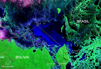 Satellite map of lake Uberaba near the Brazilian border.