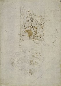 Dessin, dans un cadre rectangulaire d’assez petite taille, d’une jeune femme avec une licorne.