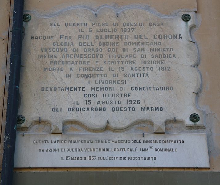 File:Livorno Fra Pio Alberto Del Corona plaque 01.JPG