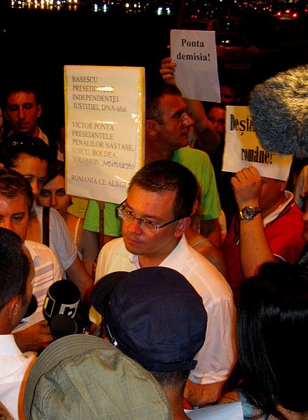 Mihai Răzvan Ungureanu at a protest against impeachment of President Traian Băsescu in July 2012