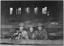 Doughboys of Company A, 9th Machine Gun Battalion, 3rd Division set up in a railroad shop, Chateau Thierry, France, July 6, 1918. Machine gun set up in railroad shop. Company A, Ninth Machine Gun Battalion. Chteau Thierry, France., 06-07-1918 - NARA - 530730.tif