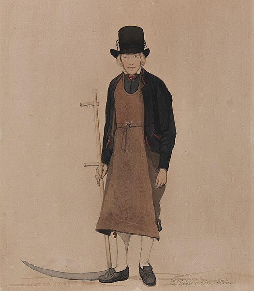 File:Man med lie, Jons Calle i Leksands Noret, Akvarell av P. Södermark 1850 - Nordiska museet - NMA.0070033 (cropped).jpg