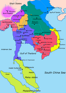 státní útvary Jihovýchodní Asie kolem roku 1400:      Ajutthaja      Sukhotaj      Lanna      Lan Xang      Dai Viet      Čampa      Khmer      malajské státy      Hanthawaddy      Ave