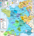 Franza fl-1477 (deskritta bl-aħmar): territorji Burgundian (oranġjo/isfar) wara l-Gwerra Burgundian