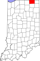 ラグレンジ郡の位置を示したインディアナ州の地図