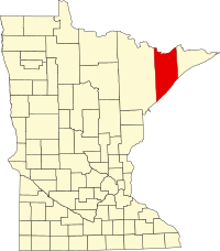 Map of Minesota highlighting Lake County