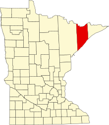 Location of Lake County in Minnesota Map of Minnesota highlighting Lake County.svg