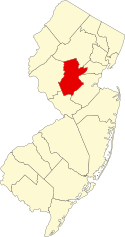 Location of Somerset County in New Jersey Map of New Jersey highlighting Somerset County.svg