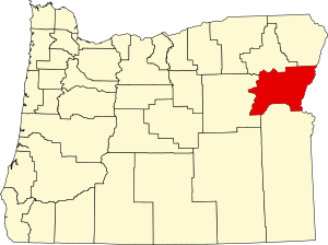 Mapa Oregonu z zaznaczeniem hrabstwa Baker