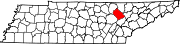 Hartă a statului Tennessee indicând comitatul Morgan