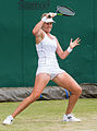 María Teresa Torró Flor competing in the second round of the 2015 Wimbledon Qualifying Tournament at the Bank of England Sports Grounds in Roehampton, England. The winners of three rounds of competition qualify for the main draw of Wimbledon the following week.