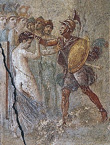 Menelaus captures Helen in Troy, detail of fresco in Pompeii Menelaus captures Helen in Troy (cropped).jpg