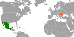 Peta yang menunjukkan lokasi dari Meksiko dan Rumania