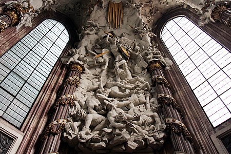 A caída dos anxos, na igrexa de San Michaels, Viena, de Karl Georg Merville (1781)