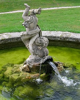 Boy being dragged down by dolphin, Peter Lamine (1816) Muenchen Nymphenburg Brunnen-1.jpg