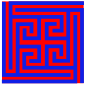 symbole Jaïn rouge sur fond bleu