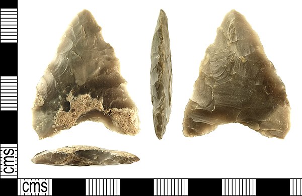 A Neolithic arrowhead from c. 2500 – c. 2100 BCE, found on the island in 2011