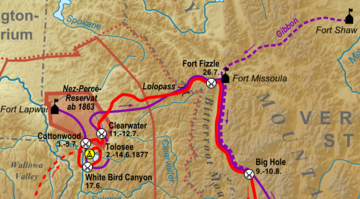 The Nez Perce route across Lolo Pass to Fort Fizzle and beyond Nez Perce route.png