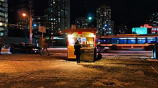 A hot dog stand outside Finch station.