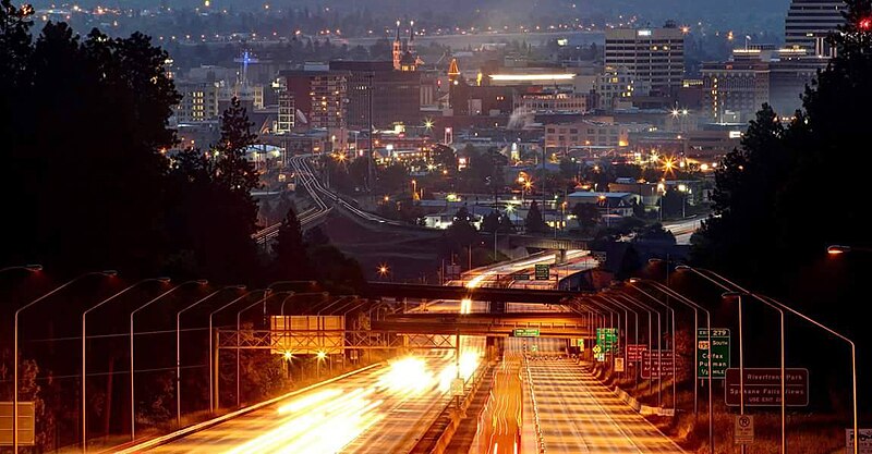 File:Nighttime view of I-90 in Spokane, from Sunset Hill.jpg