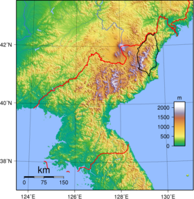 Mapa de localização das montanhas de Hamgyong.