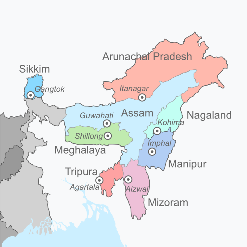 Seven Sister States Of India Map Northeast India - Wikipedia