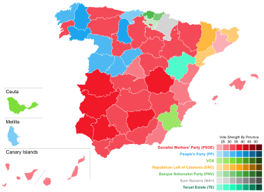 November 2019 Spanish general election - Vote Strength.svg