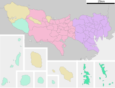 Kaart van Tokio met Ogasawara gemarkeerd