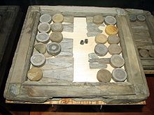 Tables board with counters recovered from the Swedish 17th century warship Vasa. Old Backgammon Vasa.jpg