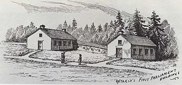 The first Parliament of Ontario (Upper Canada) in Toronto (York) on Front Street at Parliament Street, pre-1812