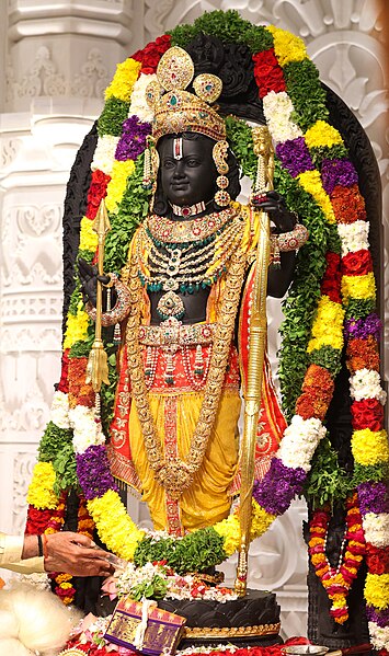 Balak Ram, the 5-year old form of Rama, is the principal deity of the Ram Mandir in Ram Janmabhoomi