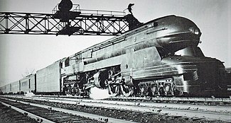 PRR S1 #6100 hauling the Trail Blazer, PRR's premier, luxury all-coach train between New York and Chicago in Nov 1942. PRR S1 hauling the Trail Blazer.jpg