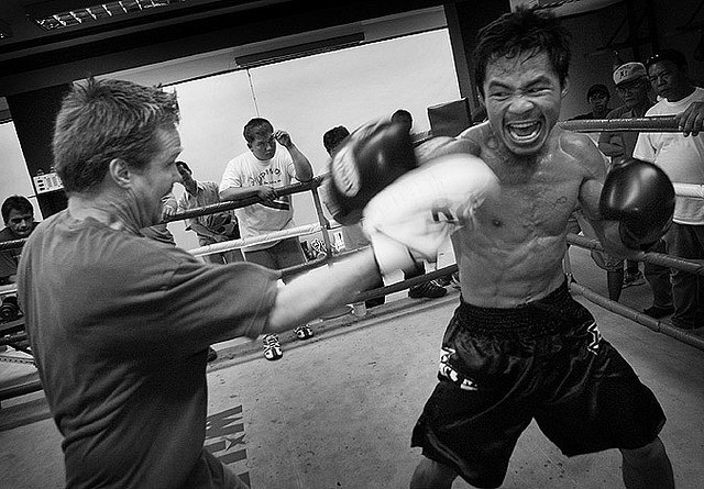 Pacquiao with his trainer Freddie Roach