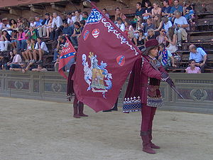 Place de Sienne, côté ombre : la contrade de la Tour au Palio de Sienne