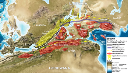 Map of mountains in central Pangaea during the Late Carboniferous-Early Permian