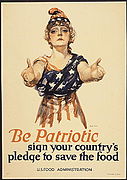 第一次世界大戦当時のアメリカ合衆国食品局のポスター。コロンビアが描かれている