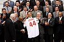 President Barack Obama greets the Phillies after their World Series victory