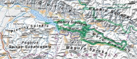 Mapa de los Pieniny con los parques nacionales polaco y esloveno.