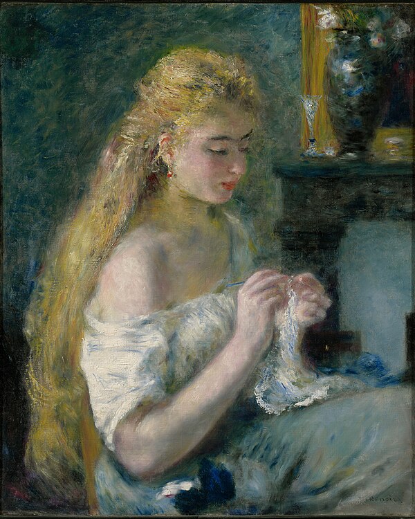 A Girl Crocheting, by Pierre-Auguste Renoir, 1875