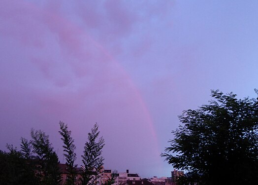 Pink rainbow at the sunset