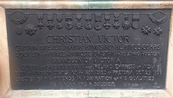 Plaque on the Windsor memorial, showing the prince's honours