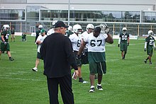 Ryan as head coach, conducting a June 2009 New York Jets mini-camp at their Florham Park, New Jersey training center Rex Ryan and the Jets June 2009.JPG