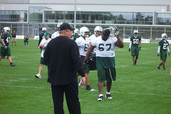 Ryan as head coach, conducting a June 2009 New York Jets mini-camp at their Florham Park, New Jersey training center