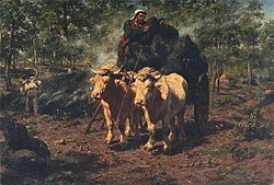 Rosa Bonheur's 1853 painting of the charcoal burner returning home from work Rosa Bonheur (1822-1899) - The Charcoal Burners - ABDAG002621 - Aberdeen Art Gallery.jpg