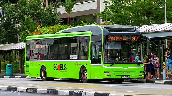 A MAN A22 bus that was transferred to SBS Transit from SMRT Buses in 2018 as part of the Seletar Bus Package